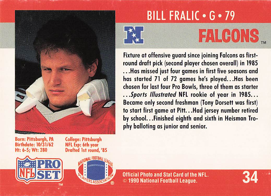 1990 Pro Set FACT Cincinnati Football Bill Fralic #34