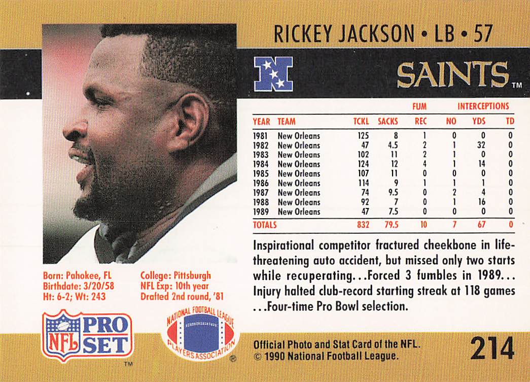 1990 Pro Set Football Rickey Jackson #214