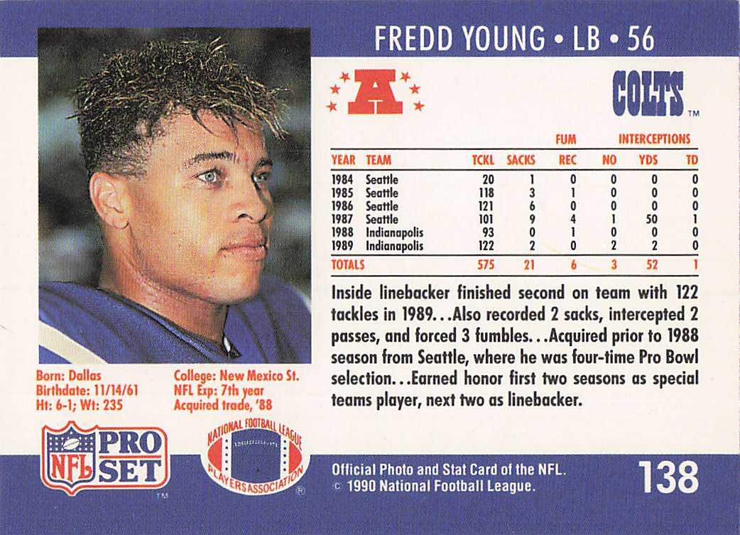 1990 Pro Set Football Fredd Young #138