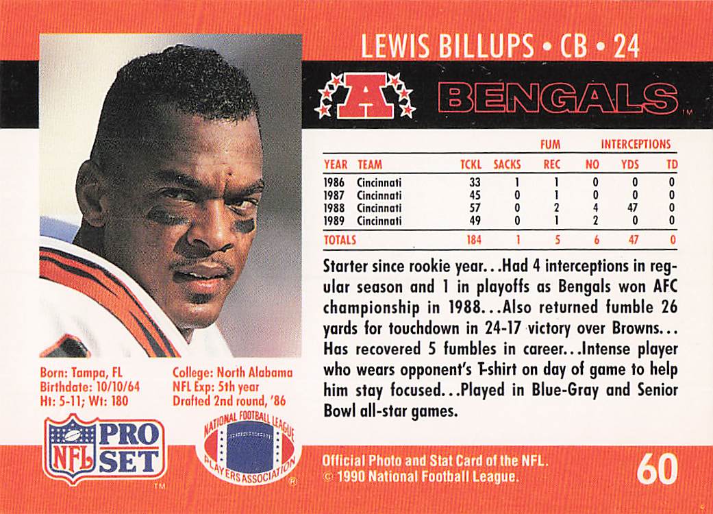 1990 Pro Set Football Lewis Billups #60