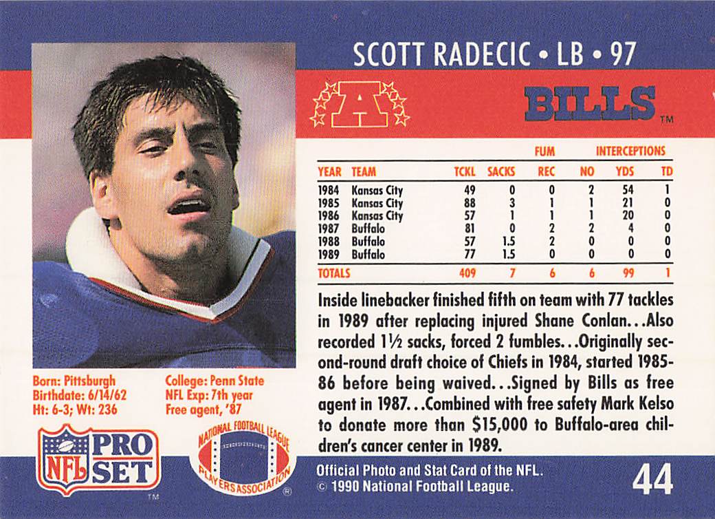 1990 Pro Set Football Scott Radecic #44