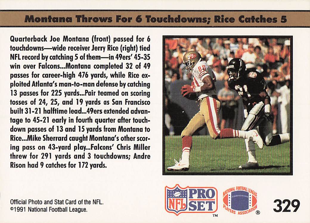 1991 Pro Set Football Montana, Rice Burn Falcons #329