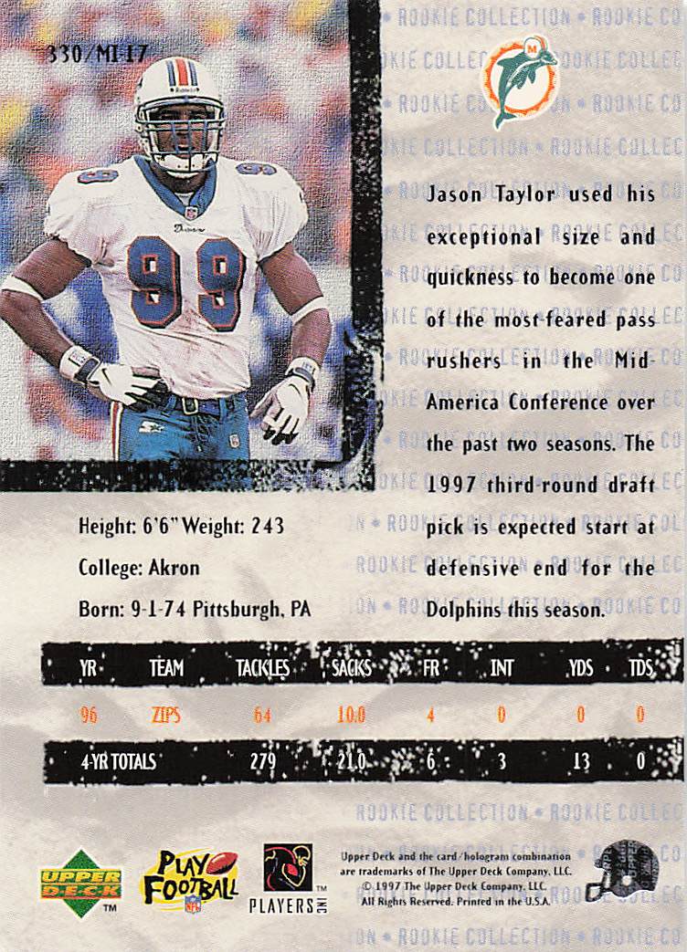 1997 Collector's Choice Football Jason Taylor #330 Rookie