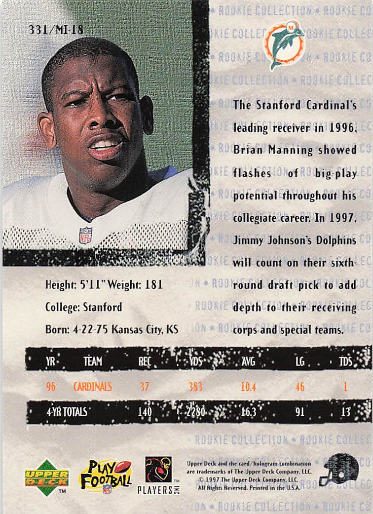 1997 Collector's Choice Football Brian Manning #331 Rookie