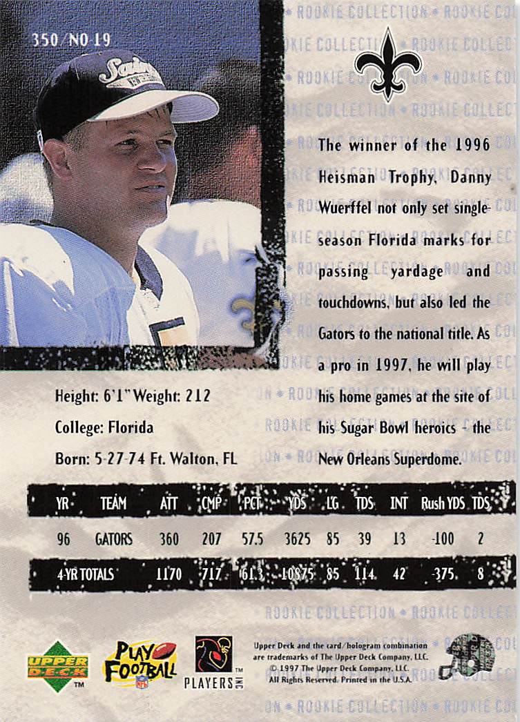 1997 Collector's Choice Football Danny Wuerffel #350 Rookie