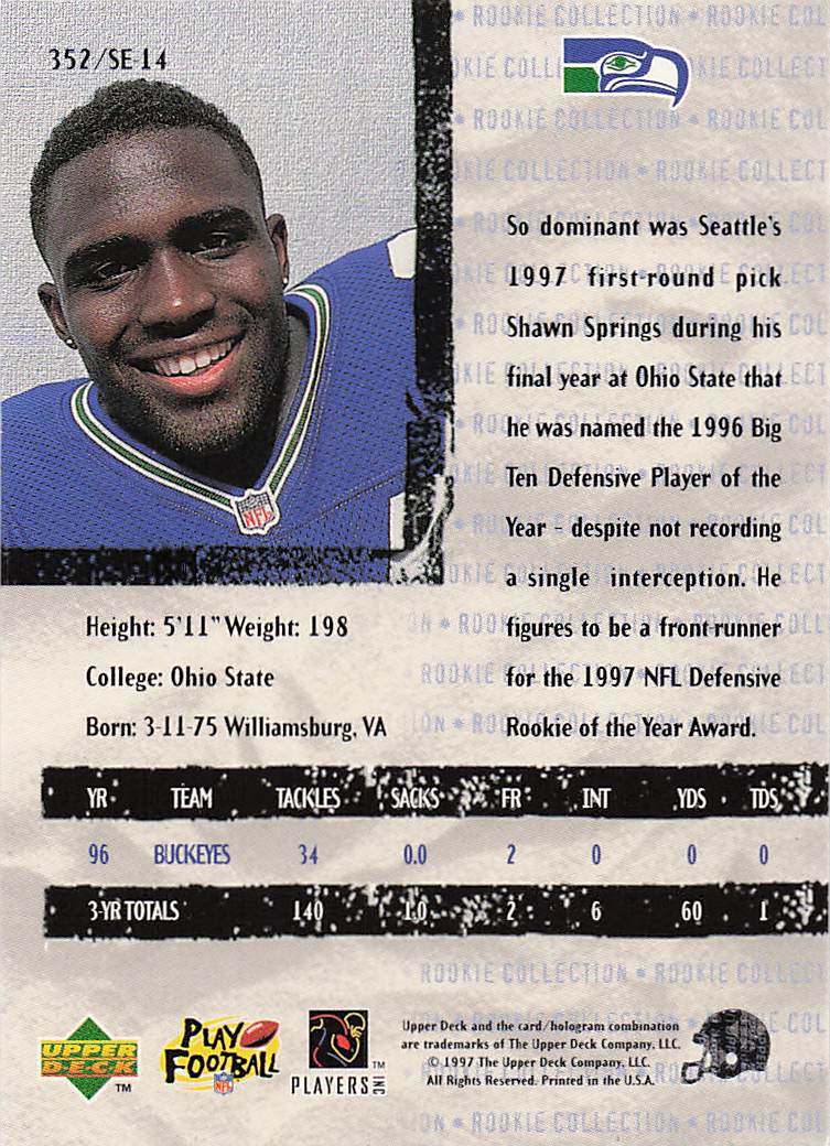 1997 Collector's Choice Football Shawn Springs #352