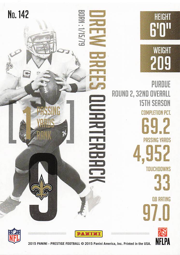 2015 Panini Prestige Football Drew Brees #142