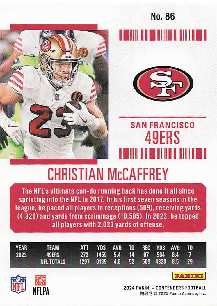 2024 Panini Contenders Football Game Ticket Red Christian McCaffrey #86