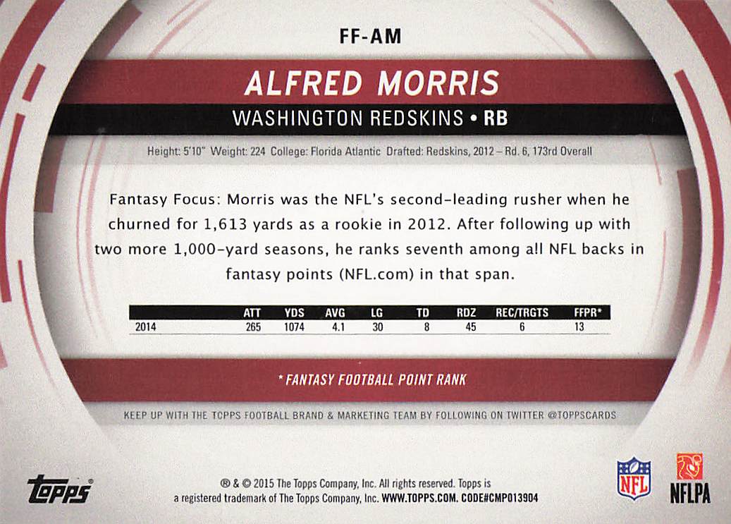 2015 Topps Football Fantasy Focus Alfred Morris #FF-AM