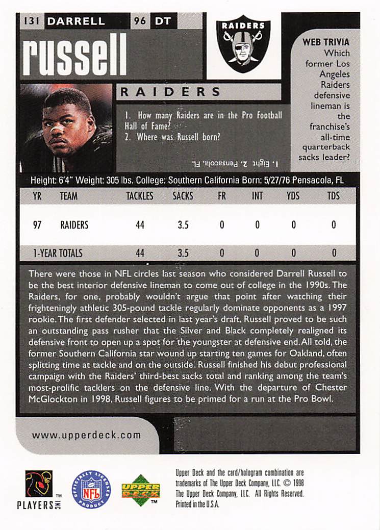 1998 UD Choice Previews Football Darrell Russell #131
