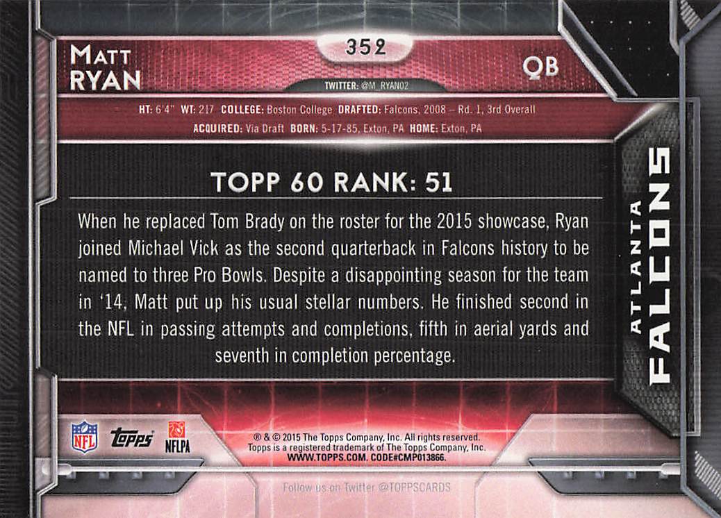 2015 Topps Football Matt Ryan #352