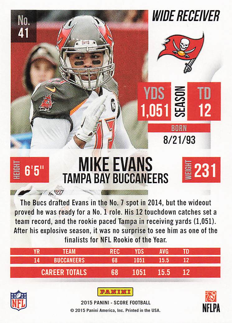 2015 Score Football Mike Evans #41