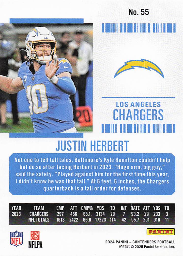 2024 Panini Contenders Football Season Ticket Retail Justin Herbert #55
