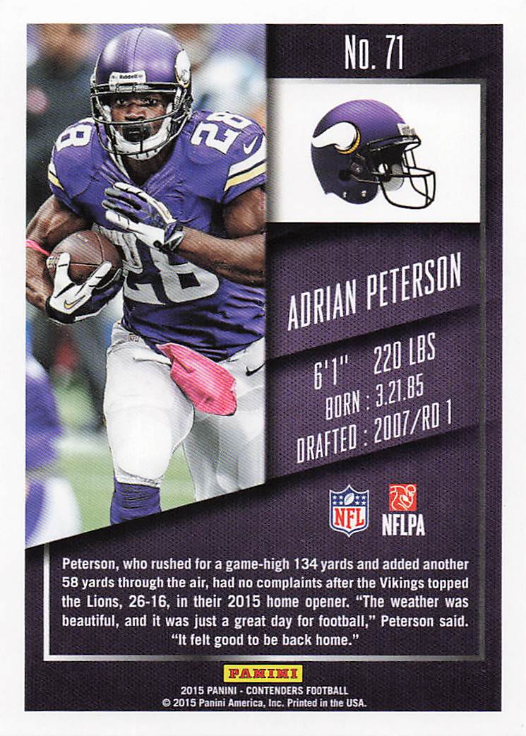 2015 Panini Contenders Football Adrian Peterson #71