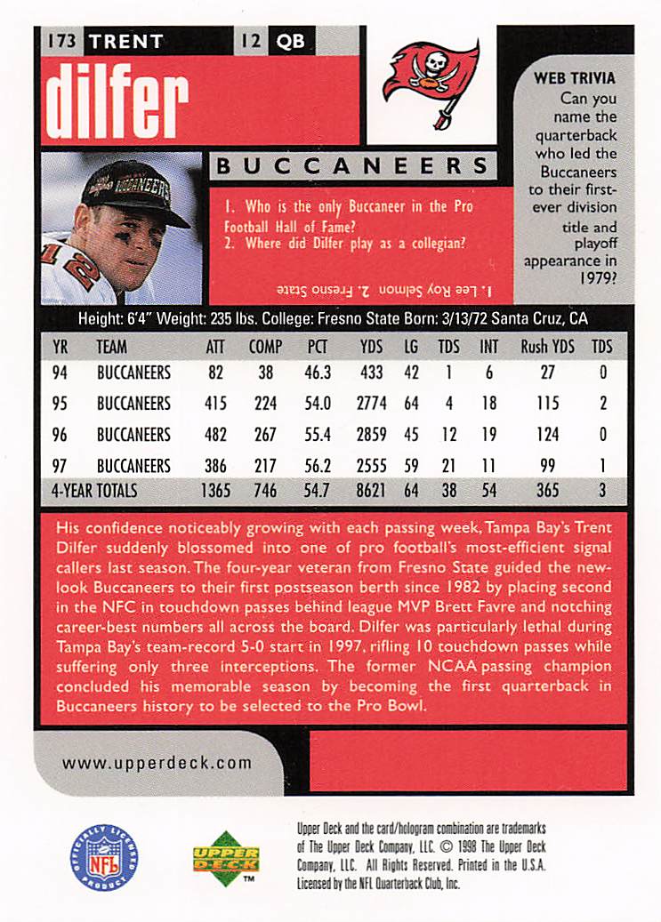 1998 UD Choice Football Trent Dilfer #173