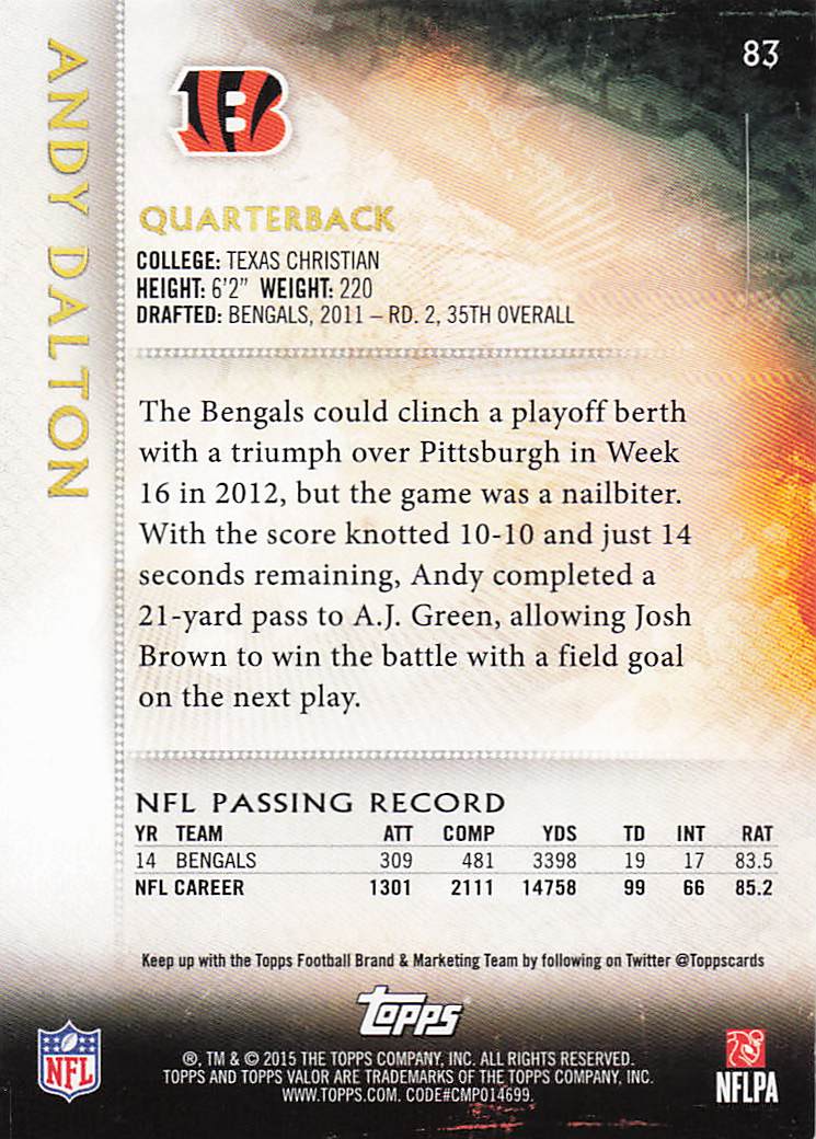 2015 Topps Valor Football Andy Dalton #83