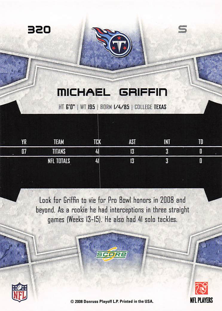 2008 Score Football Michael Griffin #320