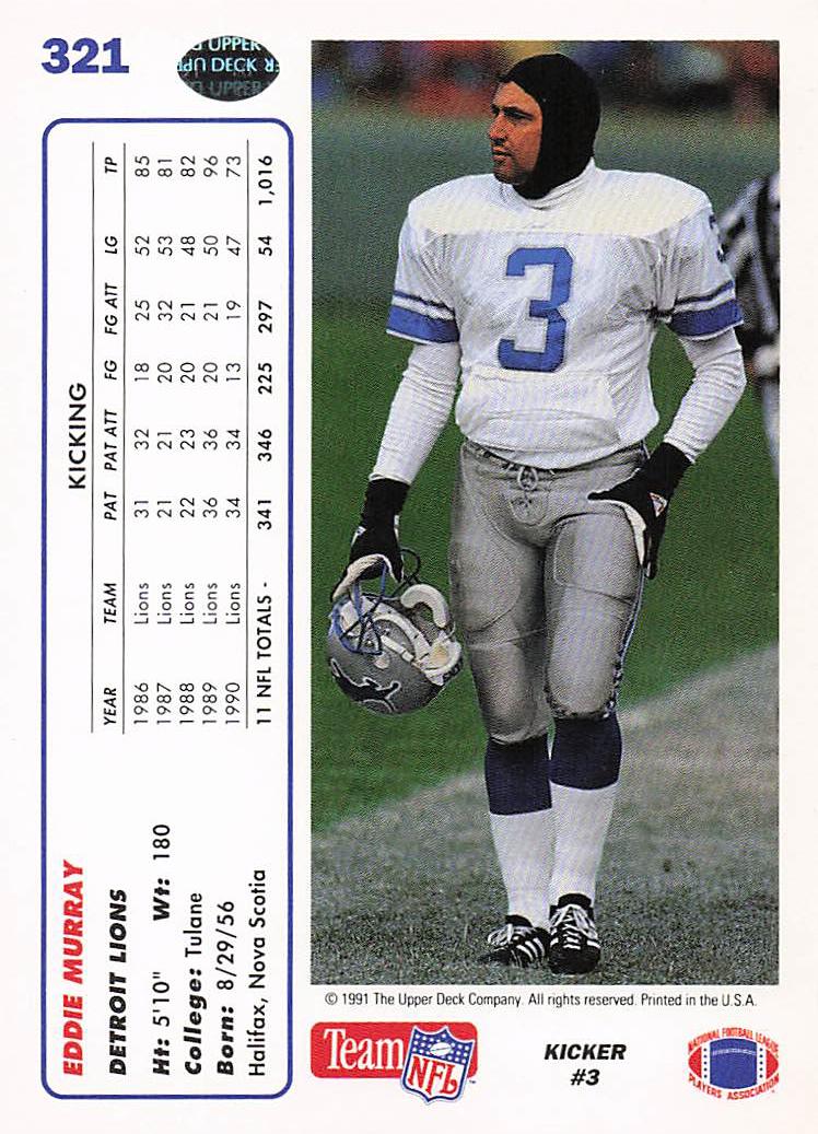 1991 Upper Deck Football Eddie Murray #321b