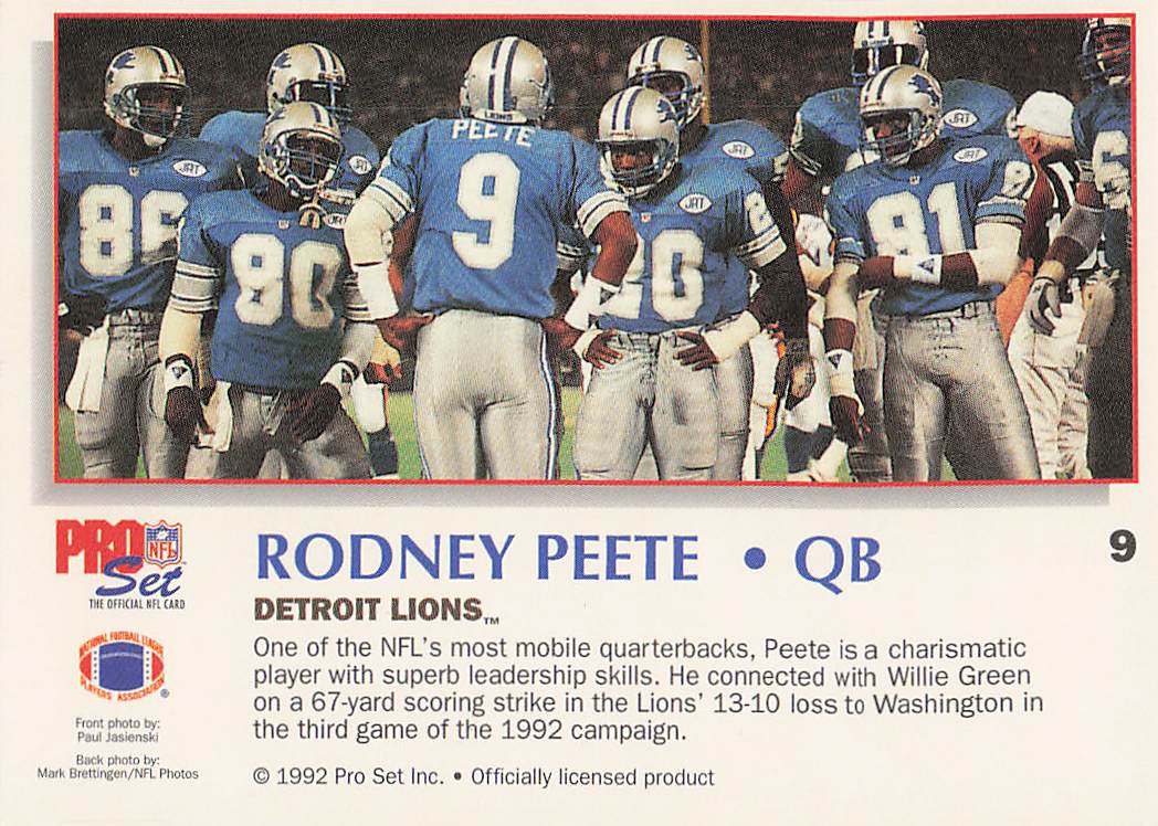 1992 Pro Set Power Football Rodney Peete #9