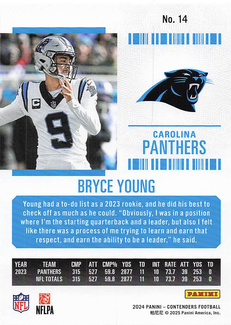 2024 Panini Contenders Football Season Ticket Retail Bryce Young #14