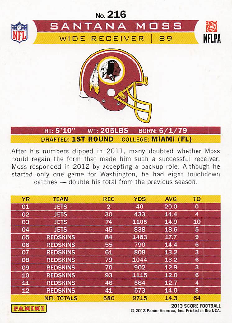 2013 Score Football Santana Moss #216
