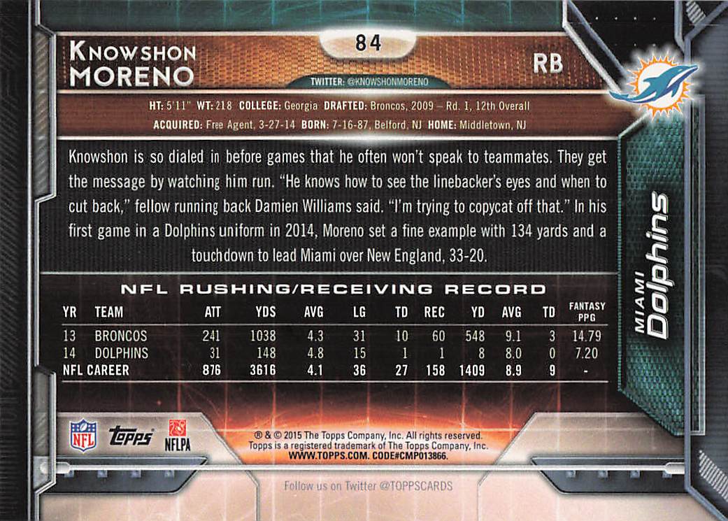 2015 Topps Football Knowshon Moreno #84