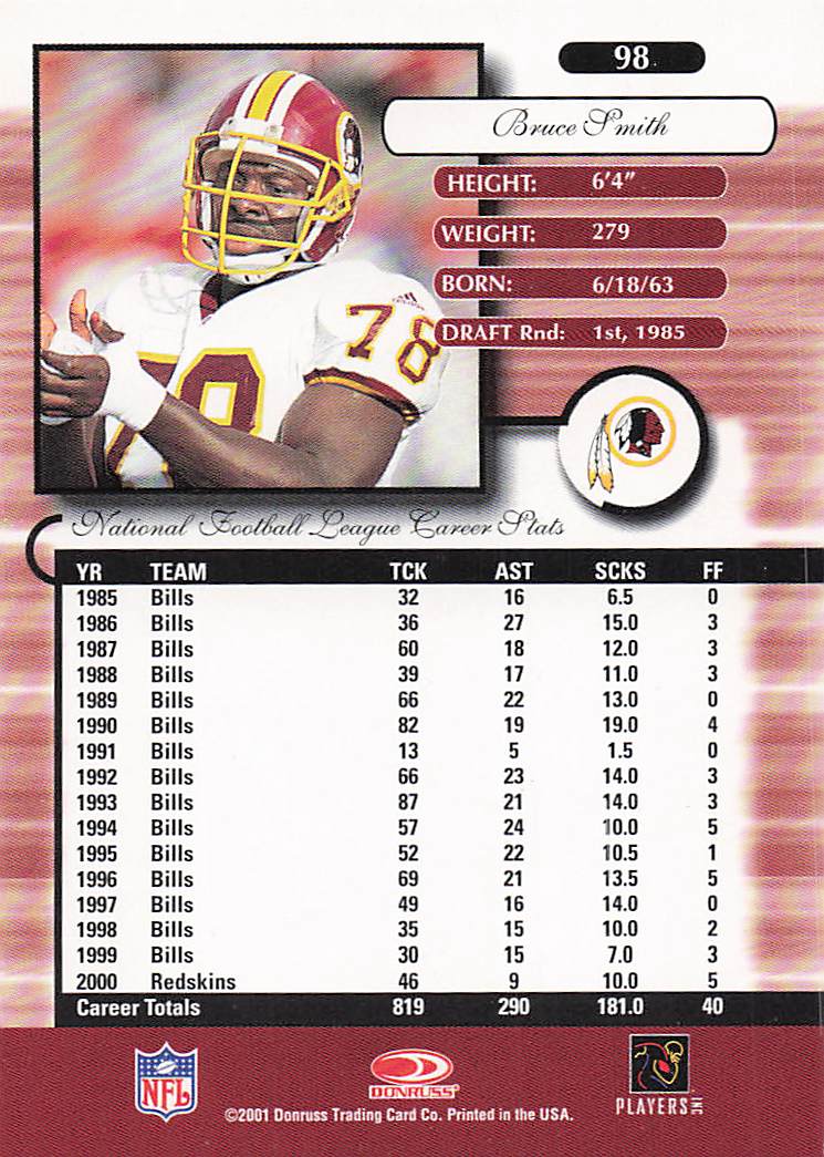 2001 Donruss Elite Football Bruce Smith #98