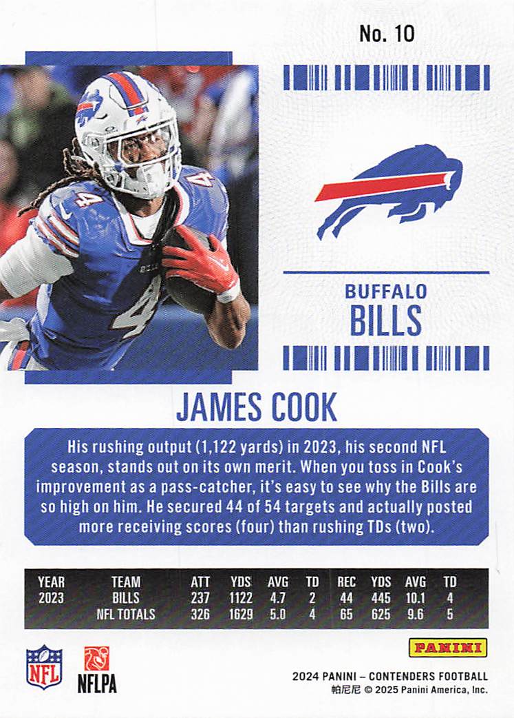 2024 Panini Contenders Football Season Ticket Retail James Cook #10