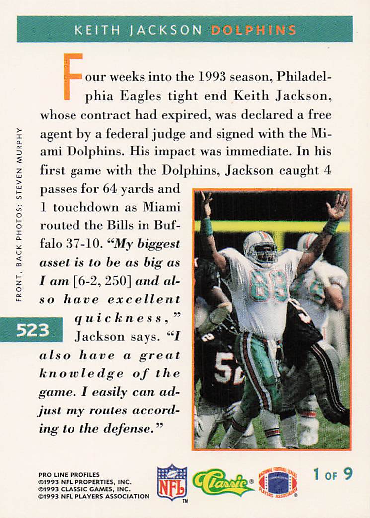 1993 Pro Line Profiles Football Keith Jackson #523