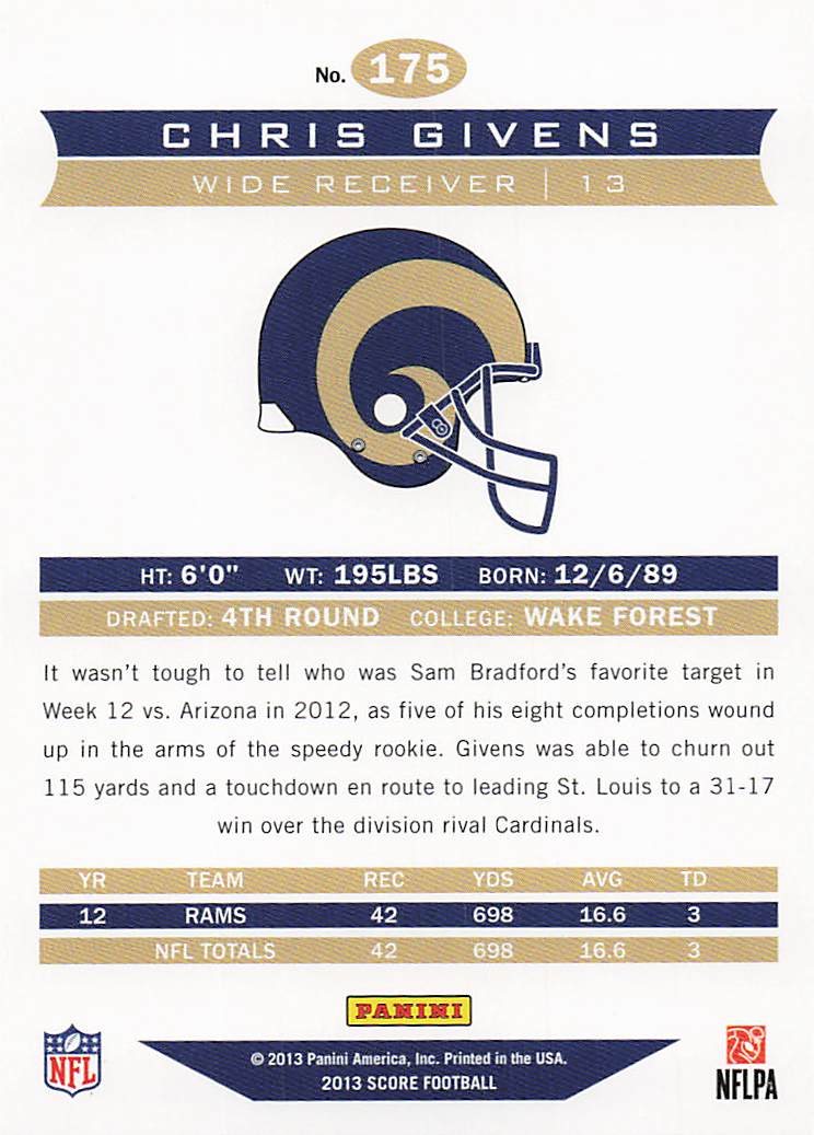 2013 Score Football Chris Givens #175