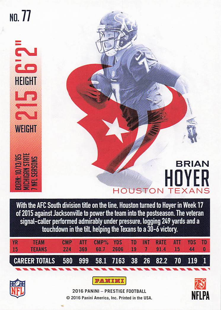 2016 Panini Prestige Football Brian Hoyer #77