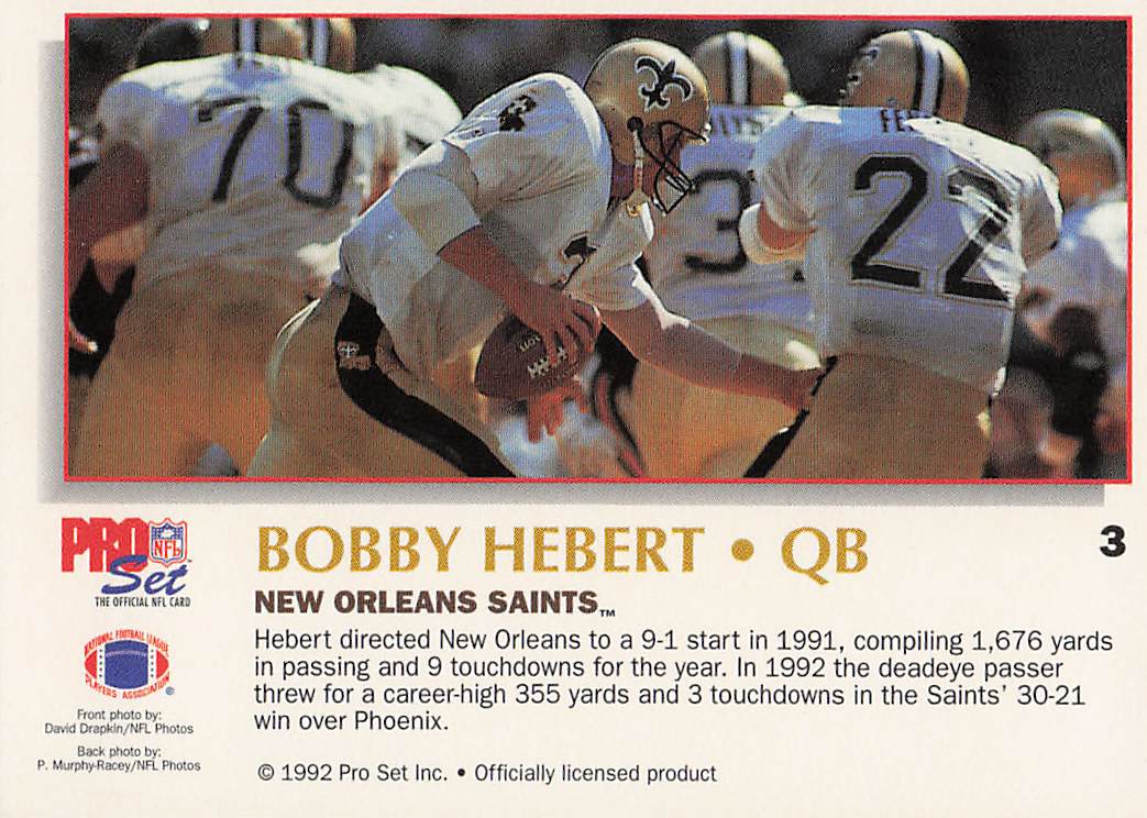 1992 Pro Set Power Football Bobby Hebert #3
