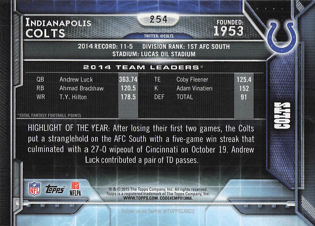 2015 Topps Football Indianapolis Colts #254