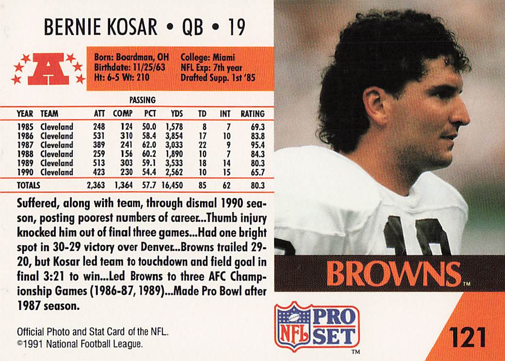 1991 Pro Set Football Bernie Kosar #121b