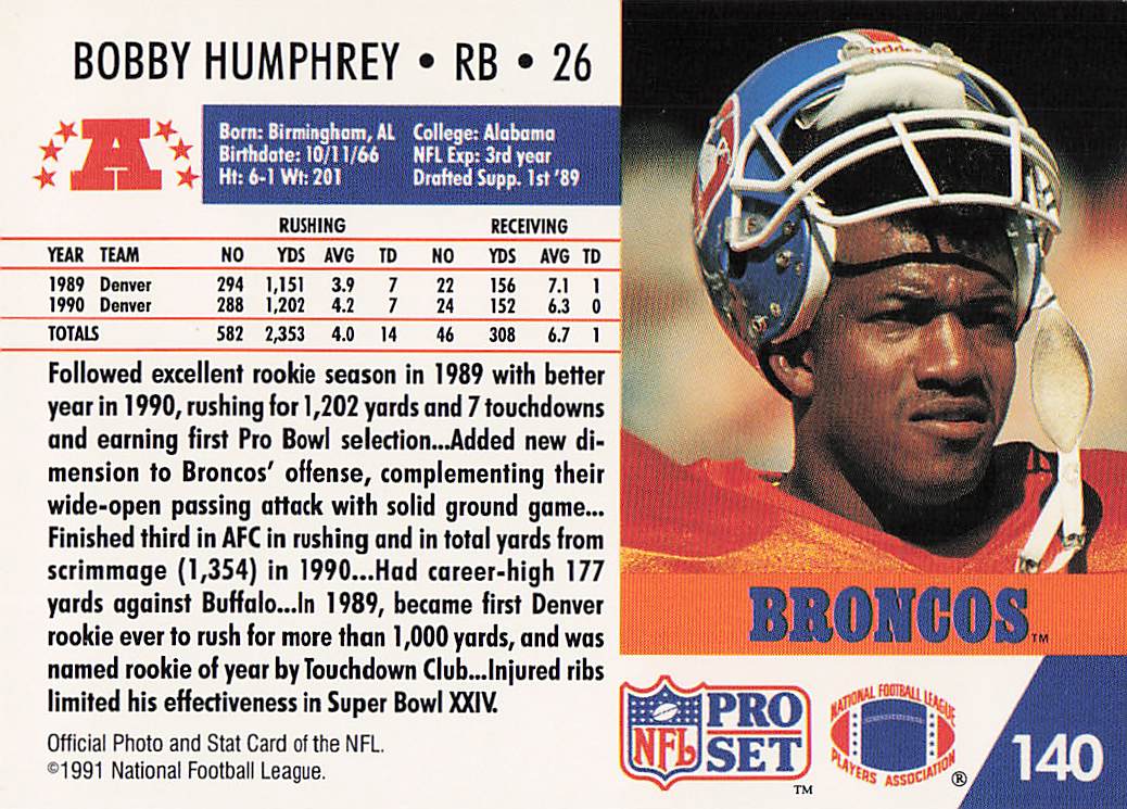 1991 Pro Set Football Bobby Humphrey #140