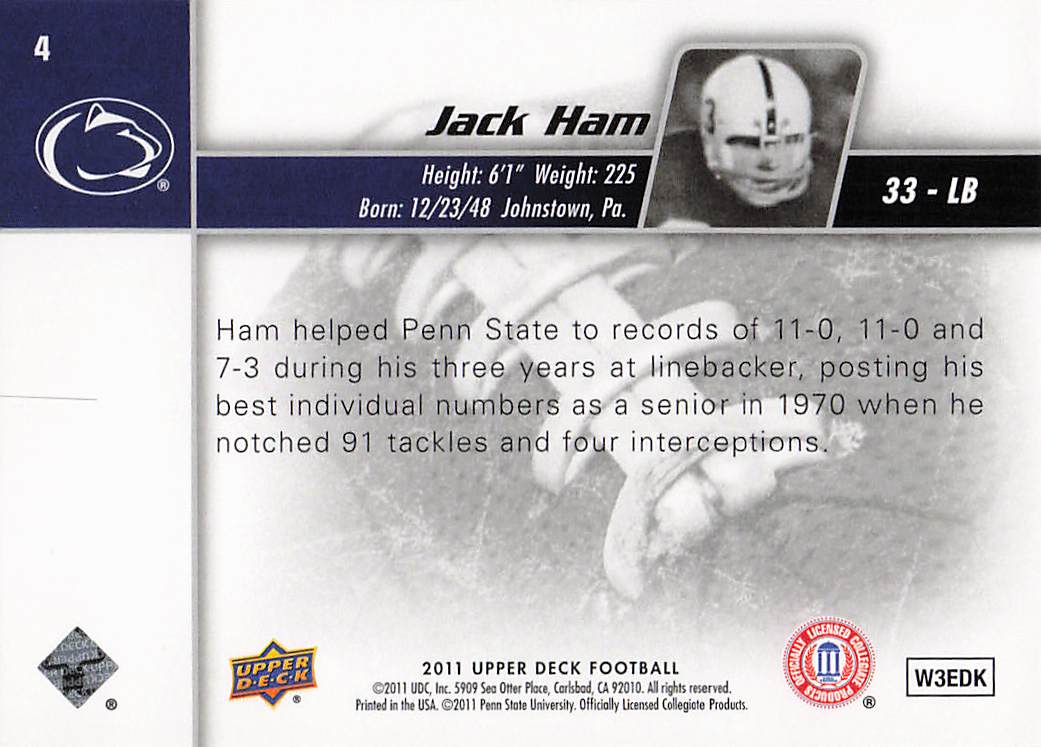2011 Upper Deck Football Jack Ham #4