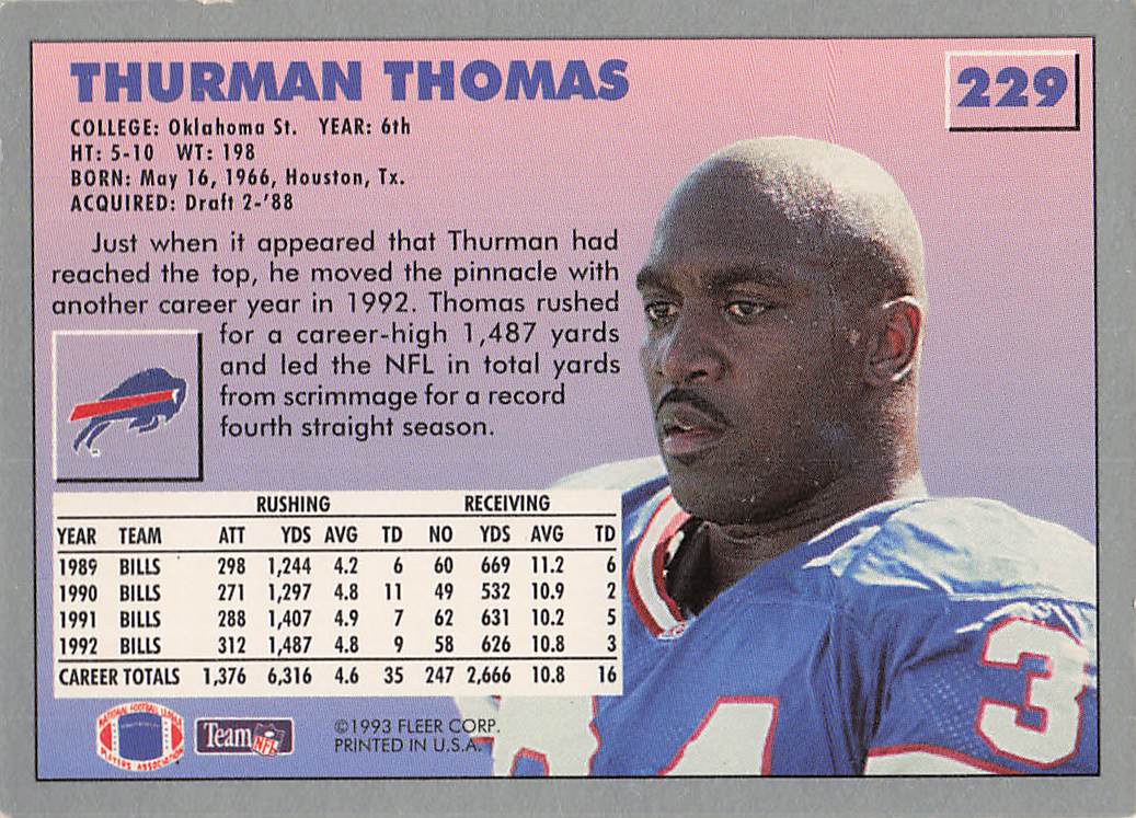 1993 Fleer Football Thurman Thomas #229