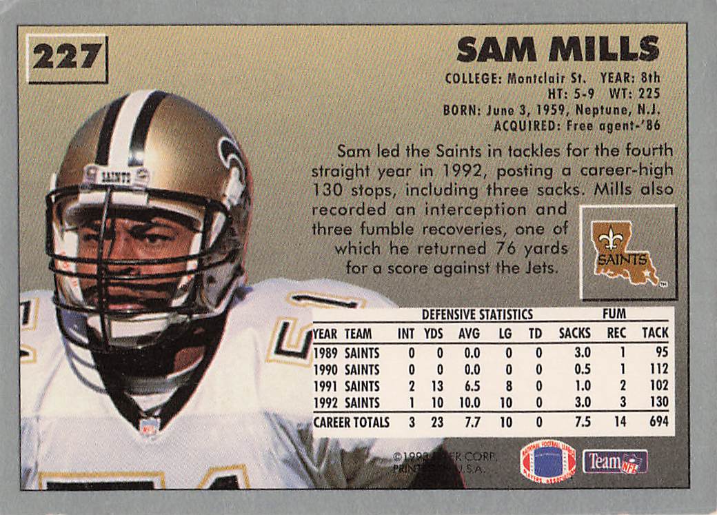 1993 Fleer Football Sam Mills #227