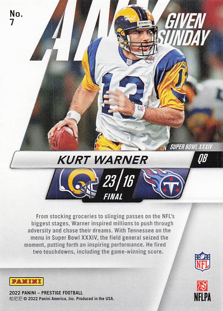 2022 Panini Prestige Football Any Given Sunday Kurt Warner #7