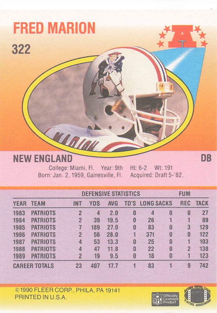 1990 Fleer Football Fred Marion #322