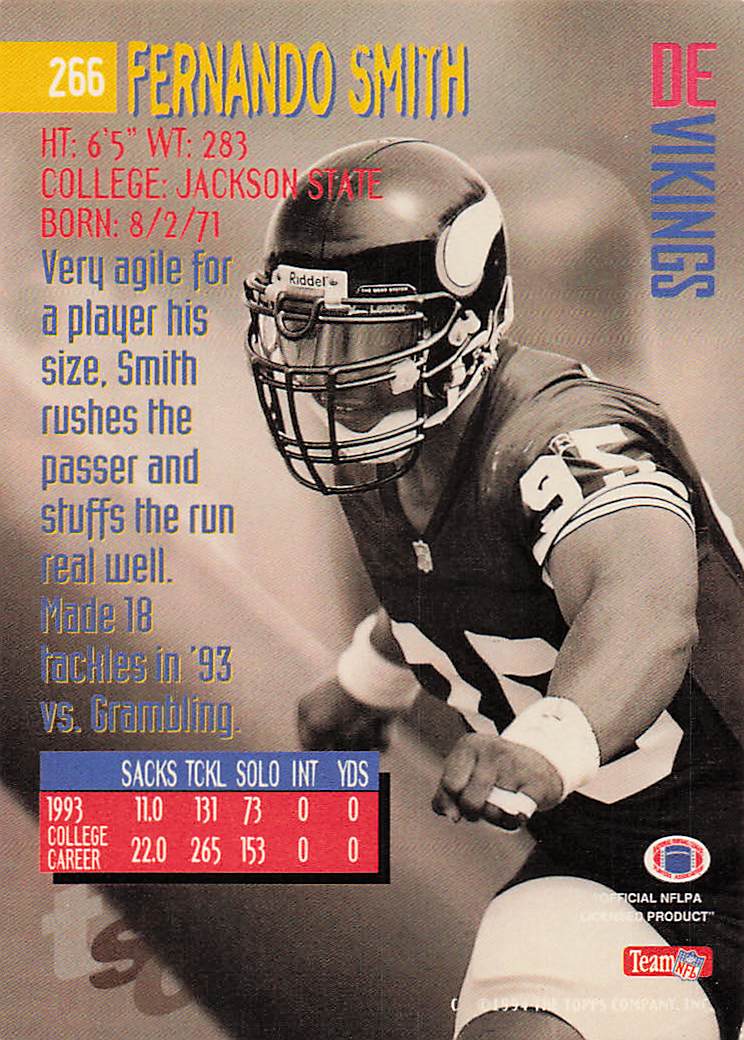 1994 Stadium Club Football Fernando Smith #266 Rookie