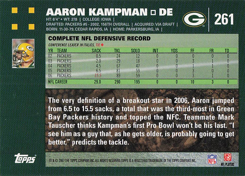 2007 Topps Football Aaron Kampman #261