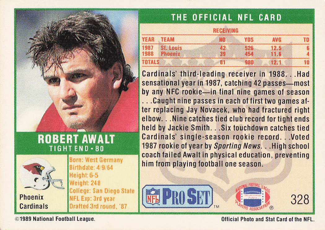 1989 Pro Set Football Robert Awalt #328
