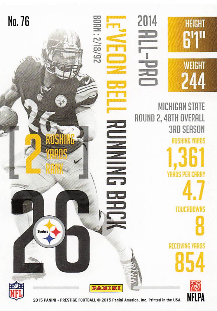 2015 Panini Prestige Football Le'Veon Bell #76