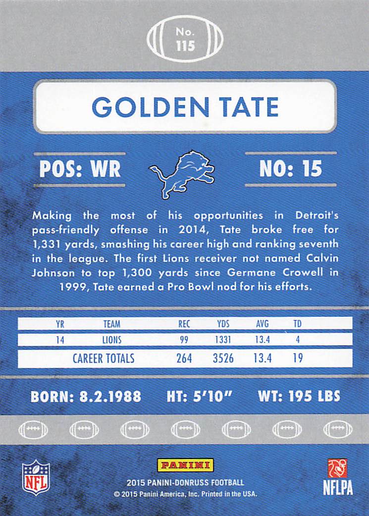 2015 Donruss Football Golden Tate #115