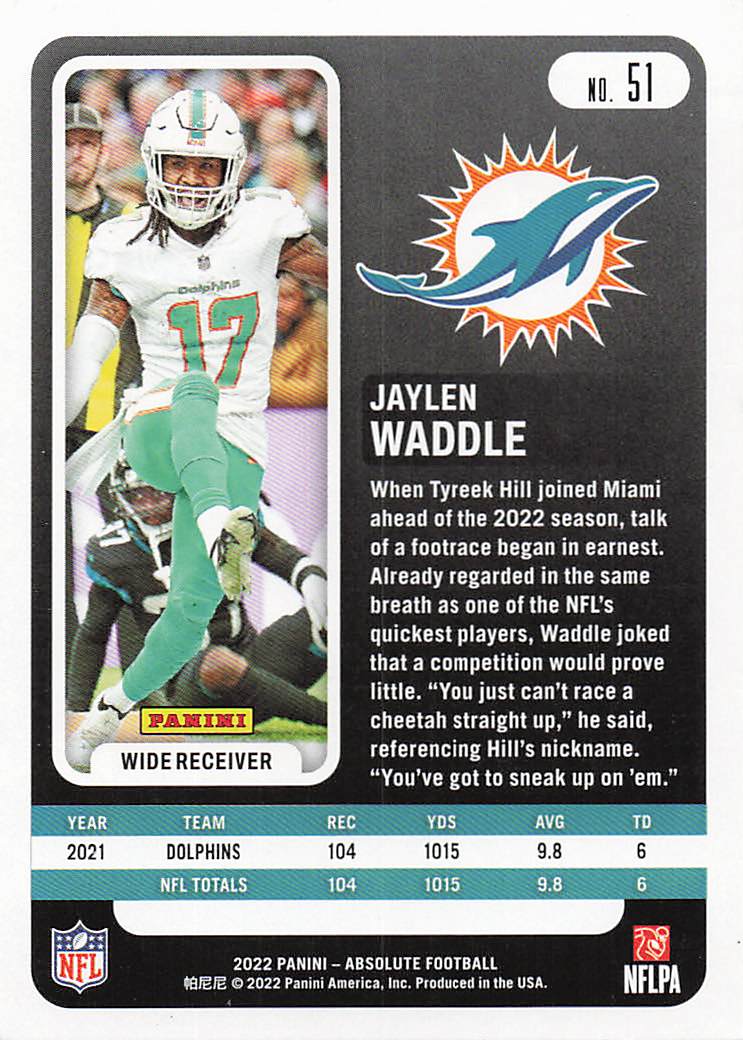 2022 Panini Absolute Football Jaylen Waddle #51