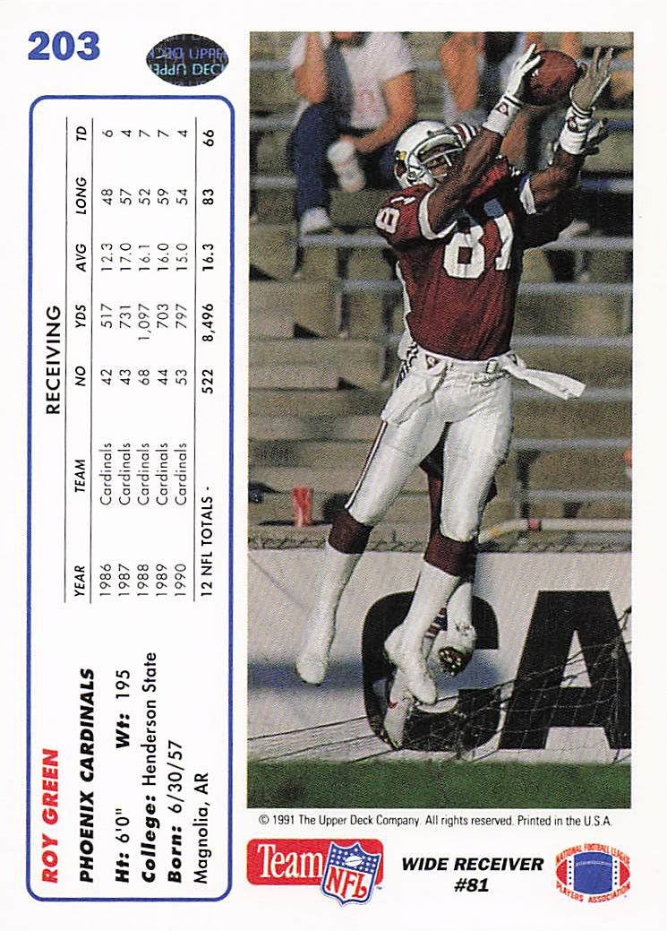 1991 Upper Deck Football Roy Green #203b