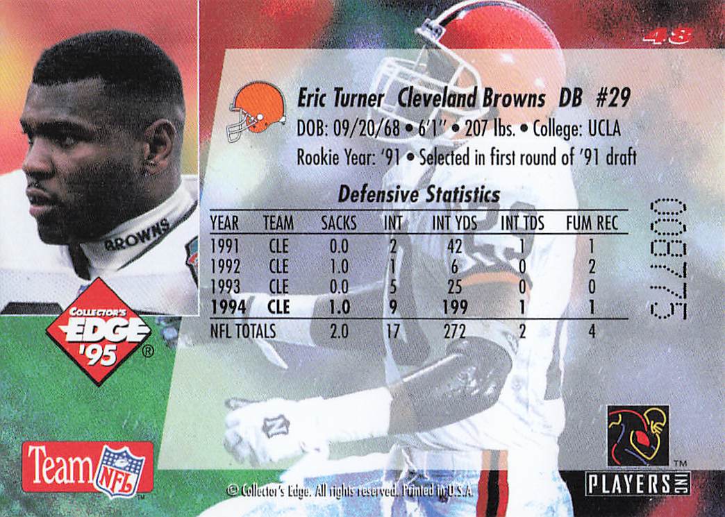 1995 Collector's Edge Football Eric Turner #48