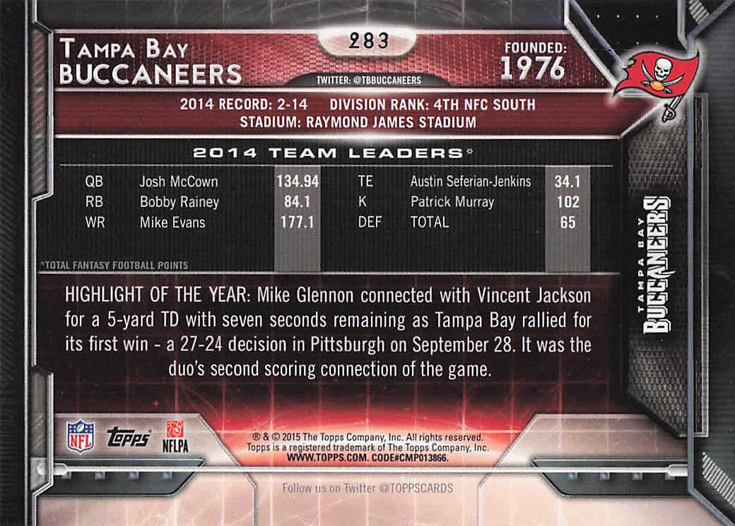 2015 Topps Football Tampa Bay Buccaneers #283