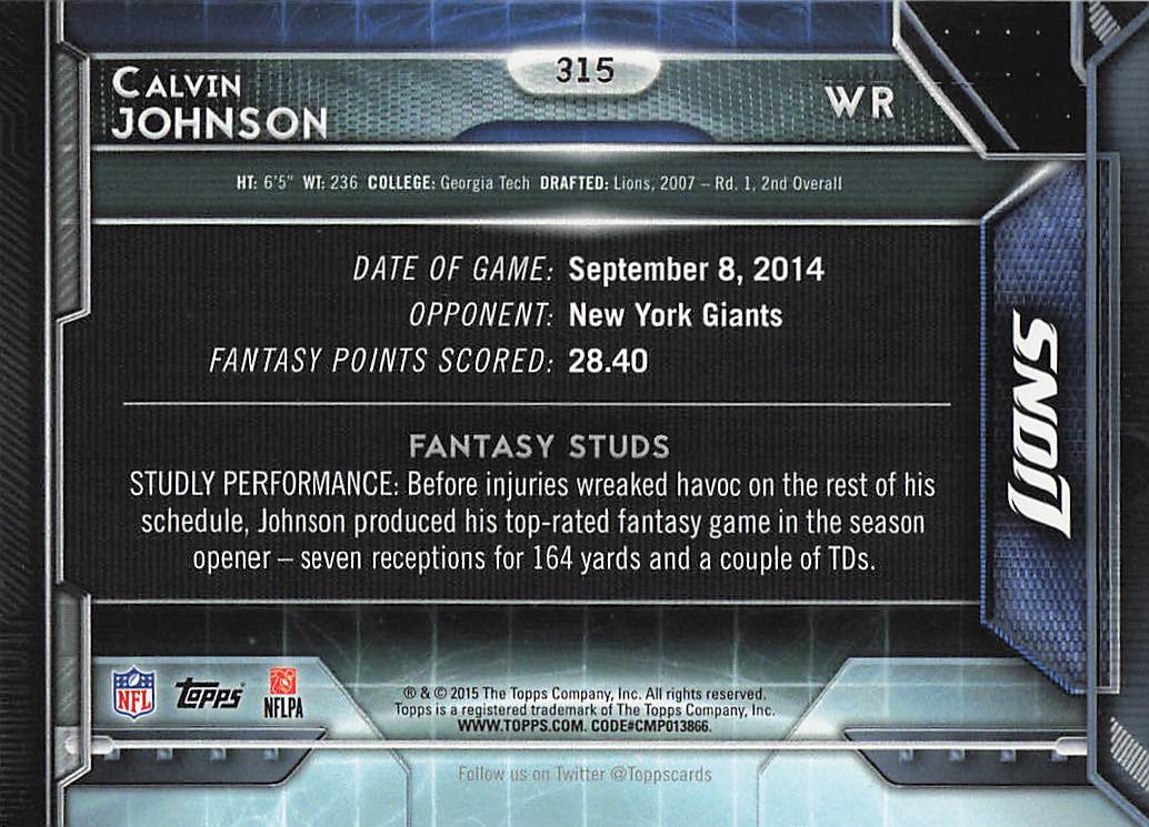 2015 Topps Football Calvin Johnson #315